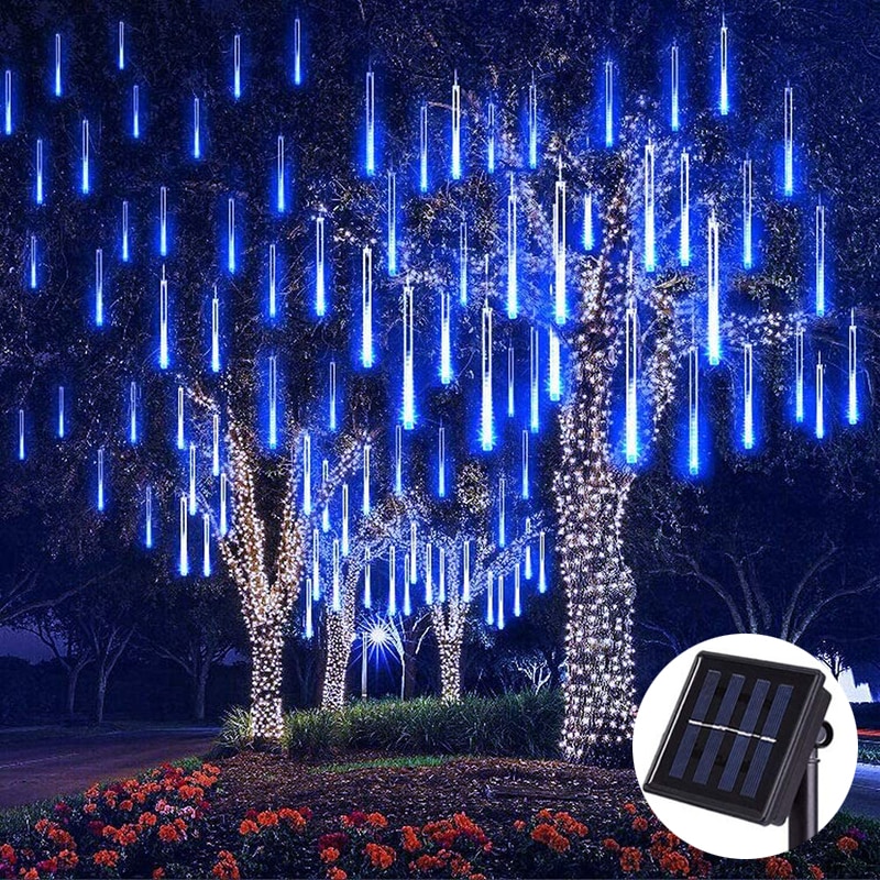 Solar-LED-Meteor-Shower-Rain-Lights-Holiday-String-Lights-Waterproof-Garden-Light-8-Tubes-144-Leds suntasticsolarproducts